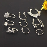 Maxbell 9Pcs Fashion Nose Rings u Shape Nose Studs Punk Style for Women Men Silver