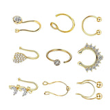 Maxbell 9Pcs Fashion Nose Rings u Shape Nose Studs Punk Style for Women Men Gold