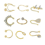 Maxbell 9Pcs Fashion Nose Rings u Shape Nose Studs Punk Style for Women Men Gold