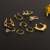 Maxbell 9Pcs Fashion Nose Rings u Shape Nose Studs Punk Style for Women Men Gold