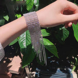 Maxbell Long Tassel Rhinestone Bracelet Women Bridal Gift for Wedding Daily Wear Gold