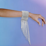Maxbell Long Tassel Rhinestone Bracelet Women Bridal Gift for Wedding Daily Wear Silver
