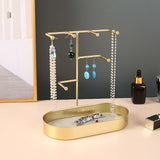 Maxbell Jewelry Organizer Stand Tray Display Rack for Rings Gold PU Leather Pad