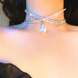 Maxbell Rhinestone Choker Necklace Cross Clavicle Chain for Anniversary Weddings