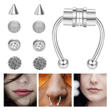 Maxbell Fake Nose Ring Magnetic Non Piercing Punk Style Fashion Gifts for Men Women Silver