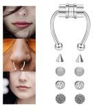 Maxbell Fake Nose Ring Magnetic Non Piercing Punk Style Fashion Gifts for Men Women Silver