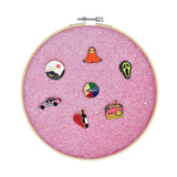 Maxbell Round Brooch Pin Organizer Delicate Glittering for Lapels Badges Earrings Pink