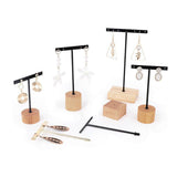 Maxbell T Bar Jewelry Display Stand Organizer for Earrings Rings Square Grooved Gold