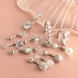 Maxbell 12Pcs Trendy Belly Button Rings Set Piercing Jewelry Barbells Long Dangle