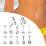 Maxbell 12Pcs Trendy Belly Button Rings Set Piercing Jewelry Barbells Long Dangle