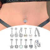 Maxbell 12Pcs Trendy Belly Button Rings Set Piercing Jewelry Barbells Long Dangle