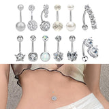 Maxbell 12Pcs Trendy Belly Button Rings Set Piercing Jewelry Barbells Long Dangle