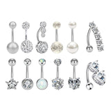 Maxbell 12Pcs Trendy Belly Button Rings Set Piercing Jewelry Barbells Long Dangle