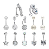 Maxbell 12Pcs Trendy Belly Button Rings Set Piercing Jewelry Barbells Long Dangle