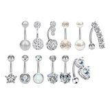 Maxbell 12Pcs Trendy Belly Button Rings Set Piercing Jewelry Barbells Long Dangle