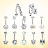 Maxbell 12Pcs Trendy Belly Button Rings Set Piercing Jewelry Barbells Long Dangle