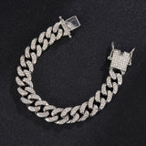 Maxbell Cuban Chain Hip Hop Jewelry with Rhinestone for Mens Women Daily Wear Silver 8inch