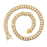 Maxbell Cuban Chain Hip Hop Jewelry with Rhinestone for Mens Women Daily Wear Golden 18inches