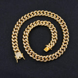 Maxbell Cuban Chain Hip Hop Jewelry with Rhinestone for Mens Women Daily Wear Golden 18inches