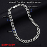 Maxbell Cuban Chain Hip Hop Jewelry with Rhinestone for Mens Women Daily Wear Silver 20inch