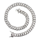 Maxbell Cuban Chain Hip Hop Jewelry with Rhinestone for Mens Women Daily Wear Silver 20inch