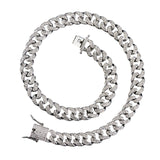 Maxbell Cuban Chain Hip Hop Jewelry with Rhinestone for Mens Women Daily Wear Silver 20inch