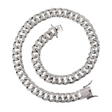 Maxbell Cuban Chain Hip Hop Jewelry with Rhinestone for Mens Women Daily Wear Silver 20inch