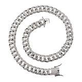 Maxbell Cuban Chain Hip Hop Jewelry with Rhinestone for Mens Women Daily Wear Silver 20inch