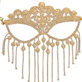 Maxbell Masquerade Face Chain Tassels Mask Headpiece Jewelry Rhinestone Accessories Golden