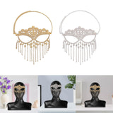 Maxbell Masquerade Face Chain Tassels Mask Headpiece Jewelry Rhinestone Accessories Golden