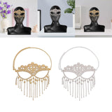 Maxbell Masquerade Face Chain Tassels Mask Headpiece Jewelry Rhinestone Accessories Golden