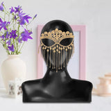 Maxbell Masquerade Face Chain Tassels Mask Headpiece Jewelry Rhinestone Accessories Golden