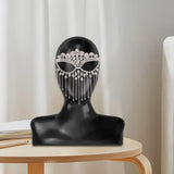 Maxbell Masquerade Face Chain Tassels Mask Headpiece Jewelry Rhinestone Accessories Silver