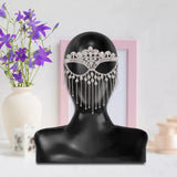 Maxbell Masquerade Face Chain Tassels Mask Headpiece Jewelry Rhinestone Accessories Silver