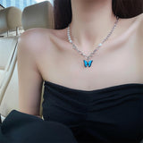 Maxbell Trendy Blue Butterfly Pendant Necklace for Wedding Jewelry Gifts Girlfriend