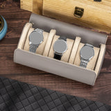 Maxbell 3 Slot Watch Box Case Travel PU Leather Portable for Smart Watches Grey