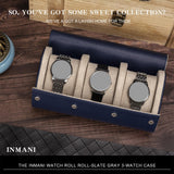 Maxbell 3 Slot Watch Box Case Travel PU Leather Portable for Smart Watches Blue