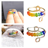 Maxbell Rotatable Ring with Rainbow Bead Jewelry Simple for Girlfriend Wedding Party Silver