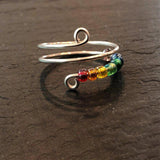 Maxbell Rotatable Ring with Rainbow Bead Jewelry Simple for Girlfriend Wedding Party Silver