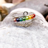 Maxbell Rotatable Ring with Rainbow Bead Jewelry Simple for Girlfriend Wedding Party Silver