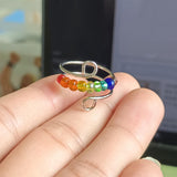 Maxbell Rotatable Ring with Rainbow Bead Jewelry Simple for Girlfriend Wedding Party Silver