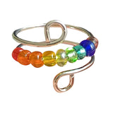 Maxbell Rotatable Ring with Rainbow Bead Jewelry Simple for Girlfriend Wedding Party Silver