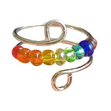 Maxbell Rotatable Ring with Rainbow Bead Jewelry Simple for Girlfriend Wedding Party Silver