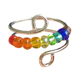 Maxbell Rotatable Ring with Rainbow Bead Jewelry Simple for Girlfriend Wedding Party Silver