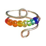 Maxbell Rotatable Ring with Rainbow Bead Jewelry Simple for Girlfriend Wedding Party Silver