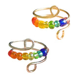 Maxbell Rotatable Ring with Rainbow Bead Jewelry Simple for Girlfriend Wedding Party Silver