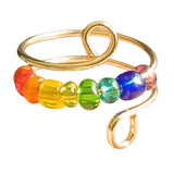 Maxbell Rotatable Ring with Rainbow Bead Jewelry Simple for Girlfriend Wedding Party Gold