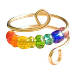 Maxbell Rotatable Ring with Rainbow Bead Jewelry Simple for Girlfriend Wedding Party Gold