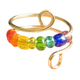 Maxbell Rotatable Ring with Rainbow Bead Jewelry Simple for Girlfriend Wedding Party Gold