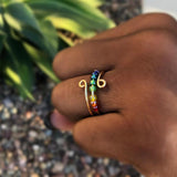 Maxbell Rotatable Ring with Rainbow Bead Jewelry Simple for Girlfriend Wedding Party Gold